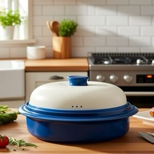 Range Mate Microwave Grill Cooker - Blue/White - Grills, Bakes, Steams & Sautés